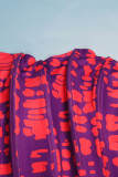 Fuchsia Casual Daily Elegant Print Printing Off the Shoulder Sleeveless Two Pieces