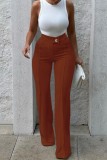 Ink Green Casual Solid Basic Regular High Waist Conventional Solid Color Trousers