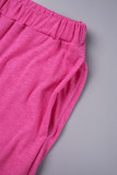 Pink Casual Solid Basic O Neck Short Sleeve Two Pieces