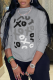 Dark Gray Casual Print Patchwork O Neck Tops