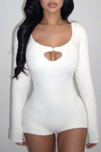 White Casual Solid Hollowed Out O Neck Skinny Jumpsuits