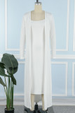 White Elegant Solid Patchwork Basic U Neck Long Sleeve Two Pieces