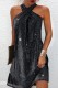 Black Sexy Patchwork Sequins Backless Halter Sleeveless Dress Dresses