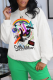 White Casual Daily Print Patchwork O Neck Tops