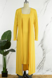 Yellow Elegant Solid Patchwork Basic U Neck Long Sleeve Two Pieces
