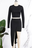 White Casual Solid Patchwork O Neck Long Sleeve Two Pieces