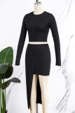 White Casual Solid Patchwork O Neck Long Sleeve Two Pieces