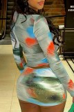 Green Casual Print Basic O Neck Long Sleeve Two Pieces