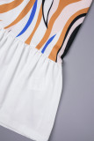 Multicolor Casual Print Patchwork Turndown Collar Short Sleeve Dress