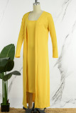 Yellow Elegant Solid Patchwork Basic U Neck Long Sleeve Two Pieces
