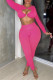Rose Red Sexy Casual Solid Hollowed Out O Neck Long Sleeve Two Pieces