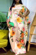 Pink Sweet Color Block Patchwork Printing O Neck Long Dress Dresses