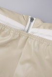 Khaki Casual Solid Patchwork Backless Zipper Strapless Tops