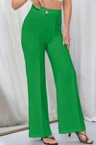 Ink Green Casual Solid Basic Regular High Waist Conventional Solid Color Trousers