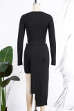 White Casual Solid Patchwork O Neck Long Sleeve Two Pieces
