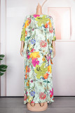 Pink Sweet Color Block Patchwork Printing O Neck Long Dress Dresses