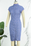 Purple Elegant Solid Patchwork Half A Turtleneck Wrapped Skirt Dresses