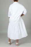 White Casual Solid Patchwork Shirt Collar Shirt Dress Dresses