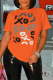 Orange Casual Daily Print Patchwork O Neck T-Shirts