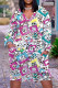 Purple Casual Print Patchwork V Neck Long Sleeve Short Sleeve Dress