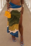 Green Casual Print Slit Skinny High Waist Conventional Full Print Skirts