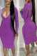 Purple Sexy Elegant Solid Patchwork U Neck Wrapped Skirt Dresses