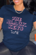 Navy Blue Street Print Letter O Neck T-Shirts
