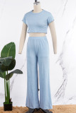 Pink Casual Solid Basic O Neck Short Sleeve Two Pieces