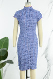 Purple Elegant Solid Patchwork Half A Turtleneck Wrapped Skirt Dresses