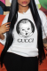White Casual Party Print Draw String Hooded Collar Tops