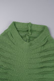 Dark Green Elegant Solid Patchwork See-through Fold Half A Turtleneck Wrapped Skirt Dresses