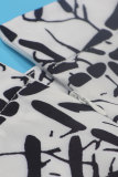 White Sexy Sweet Elegant Print Printing Off the Shoulder Long Sleeve Two Pieces