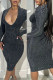 Black Sexy Elegant Solid Patchwork U Neck Wrapped Skirt Dresses