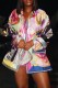 Multicolor Casual Print Patchwork Turndown Collar Shirt Dress Dresses