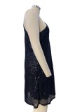 Fuchsia Sexy Patchwork Sequins Backless Halter Sleeveless Dress Dresses