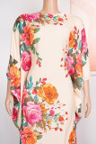 Pink Sweet Color Block Patchwork Printing O Neck Long Dress Dresses