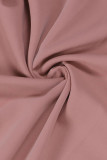Nude Pink Casual Elegant Vacation Plain Hollowed Out With Belt Asymmetrical V Neck Irregular Dress Dresses