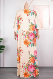 Pink Sweet Color Block Patchwork Printing O Neck Long Dress Dresses