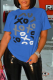 Royal Blue Casual Daily Print Patchwork O Neck T-Shirts