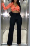 Ink Green Casual Solid Basic Regular High Waist Conventional Solid Color Trousers