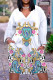 White Casual Print Patchwork V Neck Long Sleeve Short Sleeve Dress