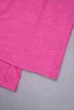 Pink Casual Solid Basic O Neck Short Sleeve Two Pieces
