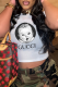 White Daily Cute Print Patchwork O Neck T-Shirts