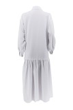 Cream White Casual Solid Patchwork Shirt Collar Shirt Dress Dresses
