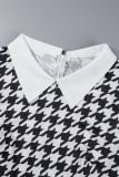 Multicolor Casual Print Patchwork Turndown Collar Short Sleeve Dress