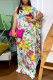 Green Sweet Color Block Patchwork Printing O Neck Long Dress Dresses