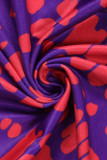 Fuchsia Casual Daily Elegant Print Printing Off the Shoulder Sleeveless Two Pieces