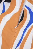 Multicolor Casual Print Patchwork Turndown Collar Short Sleeve Dress