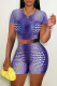 Purple Casual Print Patchwork O Neck Short Sleeve Two Pieces