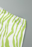 Green Yellow Sexy Print Backless Slit Spaghetti Strap Sleeveless Two Pieces